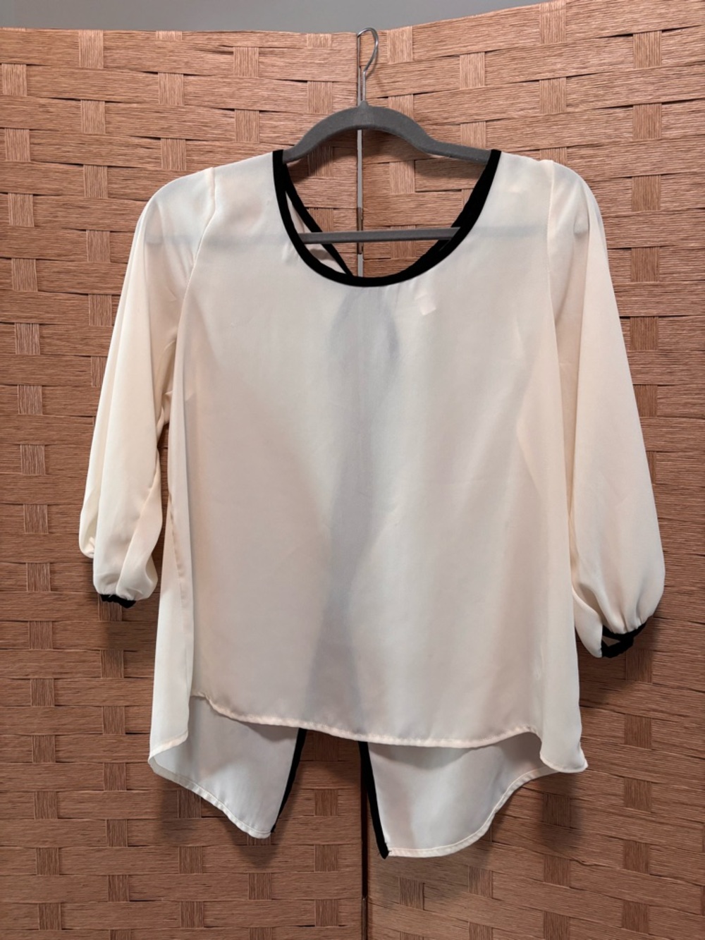 Y2K Xhilaration Cream Chiffon Blouse with Black Trim & Bows